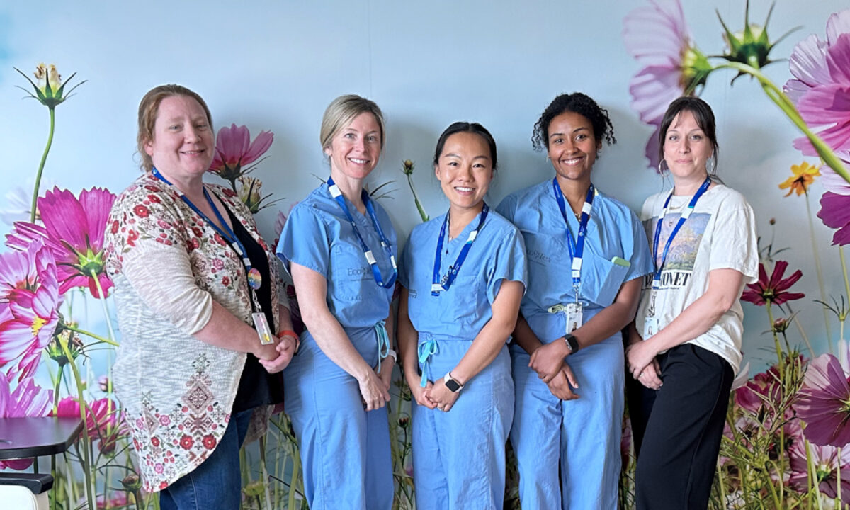 A team photo of oak valley health's midwives at markham stouffville hospital in one of the clinical rooms for birthing